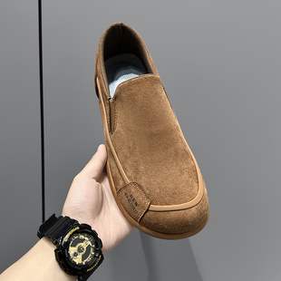 豆豆鞋男春季翻毛皮鞋一脚蹬中老年上班开车软底防滑爸爸乐福潮鞋