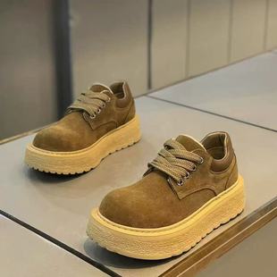 德比鞋男冬季英伦风大头工装皮鞋松糕厚底运动休闲复古低帮马丁靴