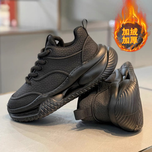 皮面防水青少年运动休闲厚底跑步潮牌老爹鞋 加绒加厚棉鞋 冬季 男鞋