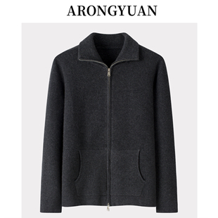 重磅双提厚100山羊绒男开衫~秋冬季男女情侣款小翻领拉链带兜外套