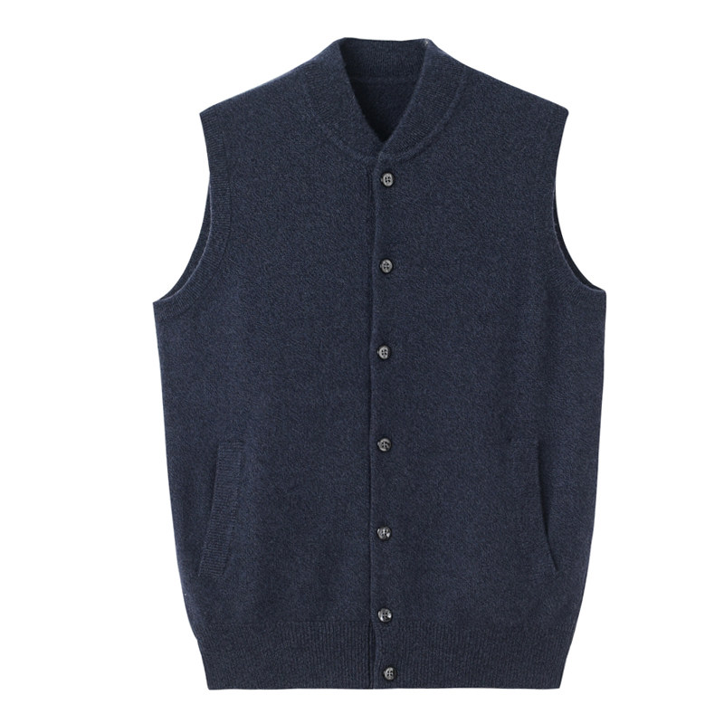 阿绒源毛坎肩男半高立领羊绒马甲宽松纯色灰色针织中老年外搭开背