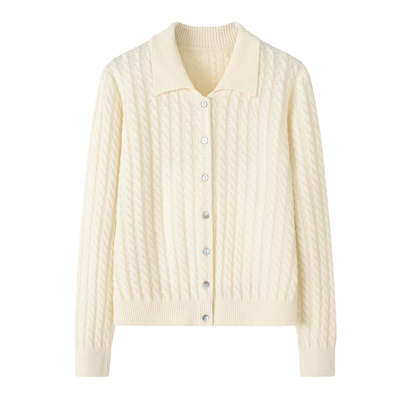 阿绒源羊绒单排扣POLO领加厚开衫