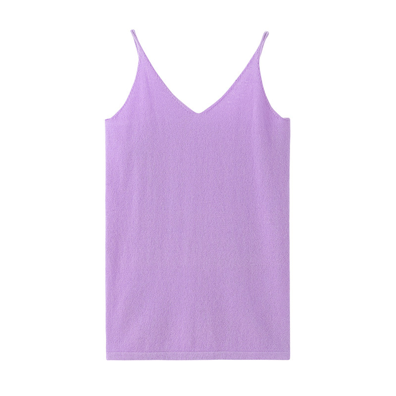 阿绒源100%山羊绒吊带女背心浅紫色内搭贴身穿修身显瘦露背内衣潮