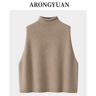 女背心2025年新款 100山羊绒无袖 纯色套头马甲 自带半高领 双股短款