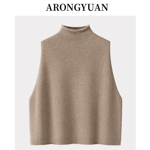 纯山羊绒半高领套头马甲短款背心