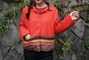 桑迪女装大码春节过年喜气新中式复古甜美绣花针织拼接棉衣秋冬款