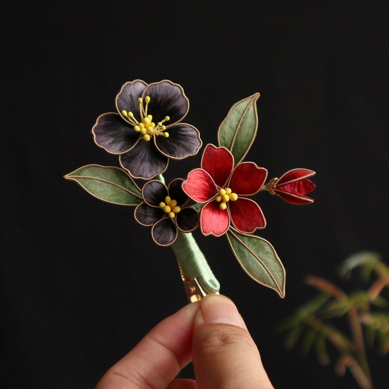 简约古风手工绒花发夹新中式双色鸭嘴夹精致百搭侧边汉服搭配边夹,饰品/流行首饰/时尚饰品新,民族风发饰,淘宝优惠券,粉丝福利购,淘宝优惠卷