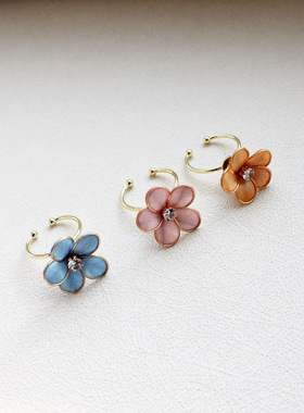 非遗手工掐丝多色五瓣花蚕丝绒花旋转开口戒指气质小清新可爱网红