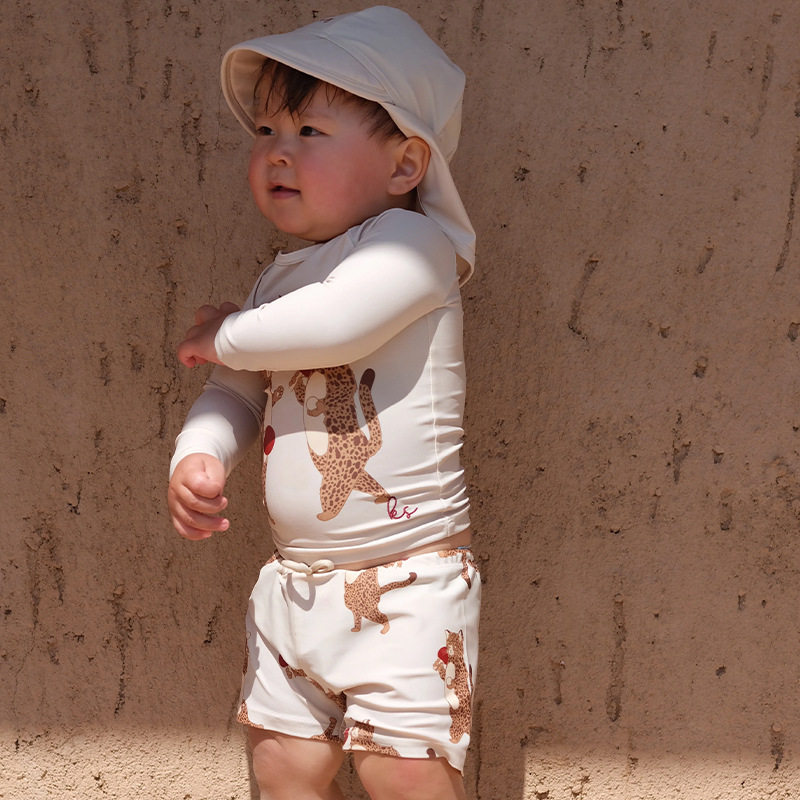 现货丹麦夏INS儿童游泳衣恐龙印花宝宝泳装男童速干分体泳衣温泉