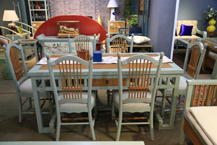新中式 手绘家具实木餐桌餐椅组合一桌六椅方形餐厅组合6人饭桌