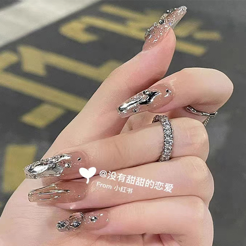 星光/纯手工光疗穿戴甲贴片极光钻碎钻穿戴甲重复使用美甲贴片