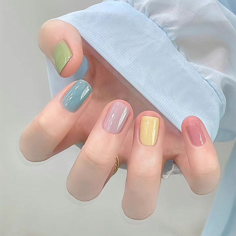马卡龙/元气系列彩虹糖果色手工制作美甲纯色简约日韩风穿戴甲