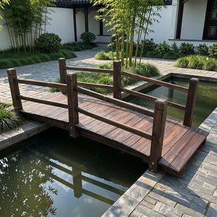 户外小木桥碳化木桥木制小桥实木花园小溪桥庭院仿古景观桥小拱桥