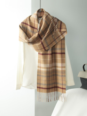 山羊绒格纹保暖围巾秋冬