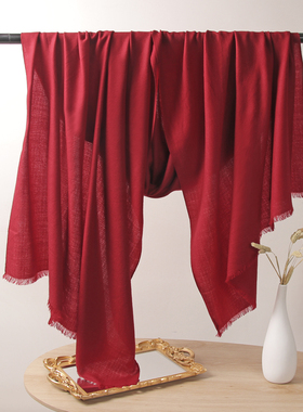 中厚加大加长240CM秋冬季保暖酒红色女薄纯羊毛围巾披肩两用黑色