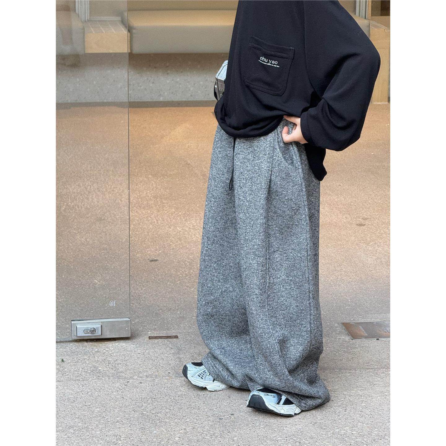 现货 CHU YAO 【懒懒结构】休闲裤宽松复古秋长裤皮筋腰25003