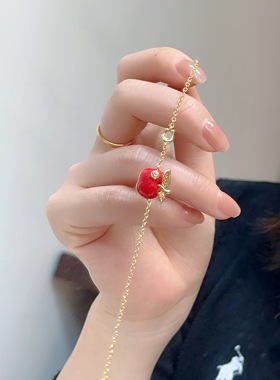 欧美外贸饰品寇家迟马蹄形苹果打标项链锁骨链