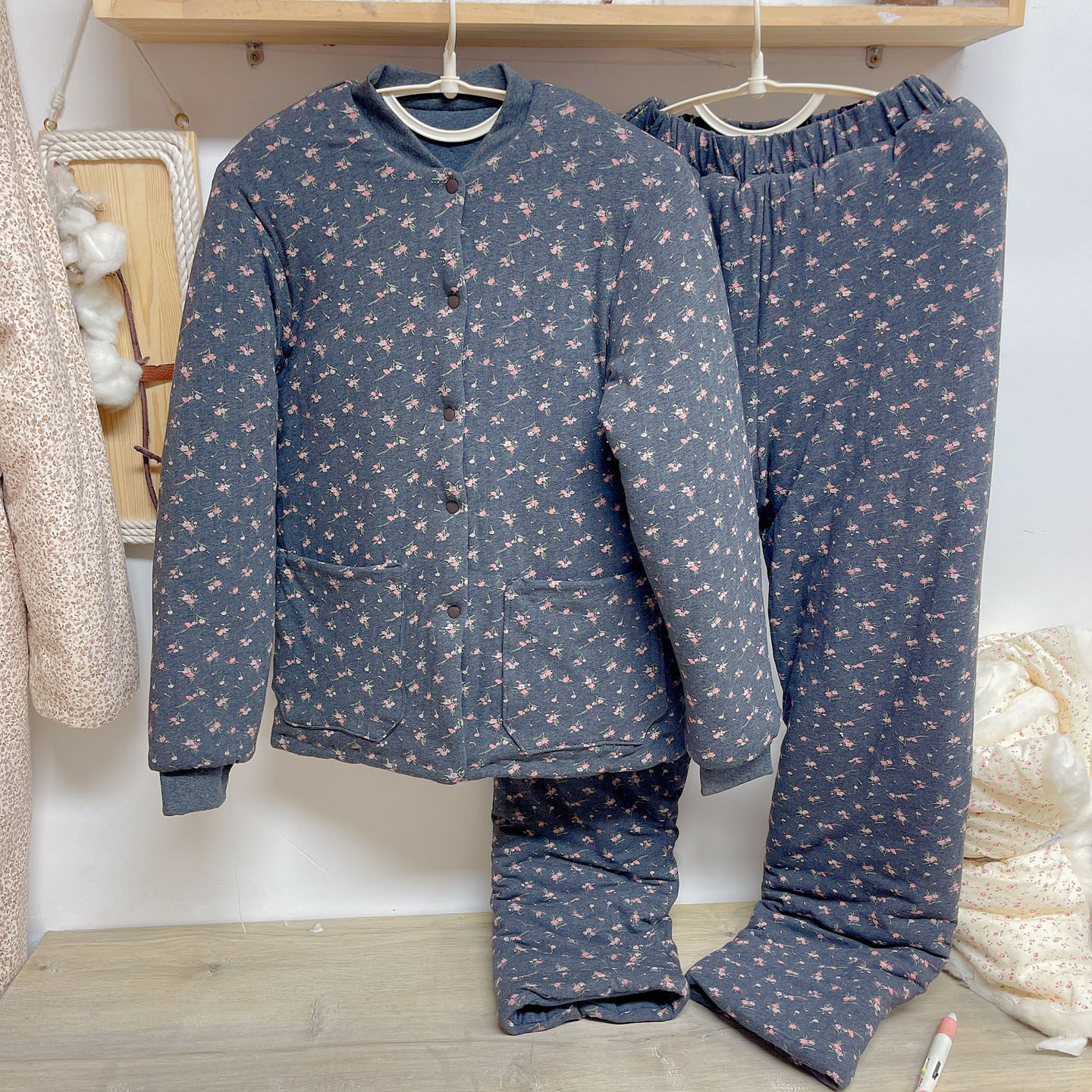 天然棉花纯手工绗缝女士棉袄棉衣棉服居家套装棉裤棉花袄