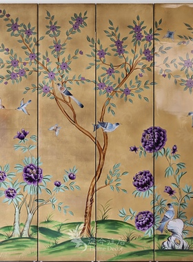 从今往后HOMEDECOR-CFF559-金箔手绘紫牡丹花屏风