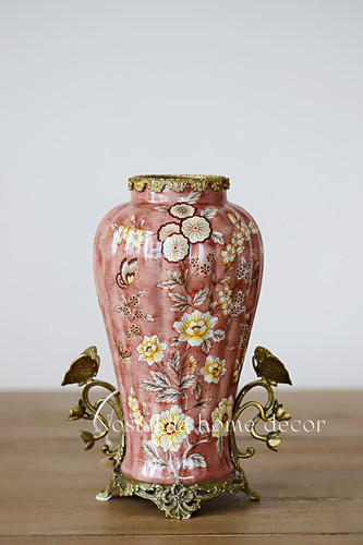 从今往后HomeDecor-CFHX57-法式金蝶彩绘铜瓷花瓶