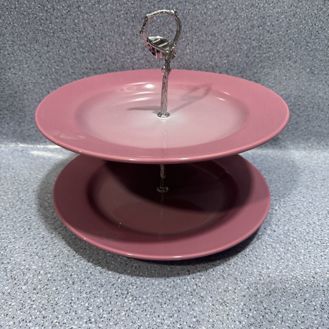 外贸风情 渐变粉色 大号11英寸 双层高度款陶瓷果盘糕点盘