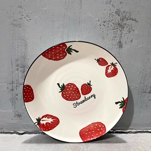 圆形8英寸 日式 民族果蔬图案 家用陶瓷餐盘 外贸分清 水果盘