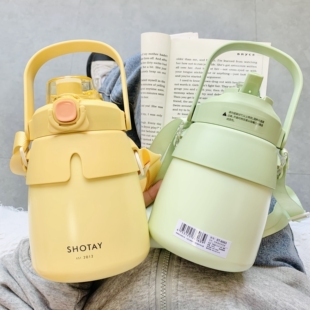 尚泰大容量双饮口保温杯316不锈钢大肚杯颜值学生防摔便携吸管杯