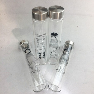 创意细长款卡通棒棒杯 透明耐高温小巧细管高硼硅玻璃水杯饮料瓶
