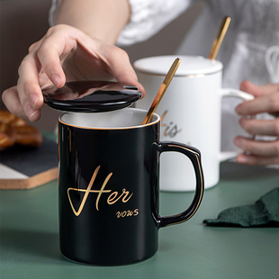 简约家用陶瓷杯带盖杯子水杯办公室宾馆酒店会议室泡茶杯子可定制