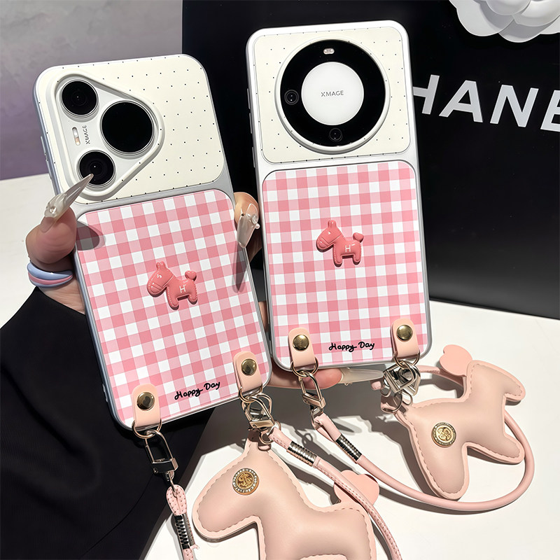 网红粉格立体小马适用iPhone17promax手机壳苹果16plus华为mate80小米17K90p90x300nova15note14magic8加ACE5