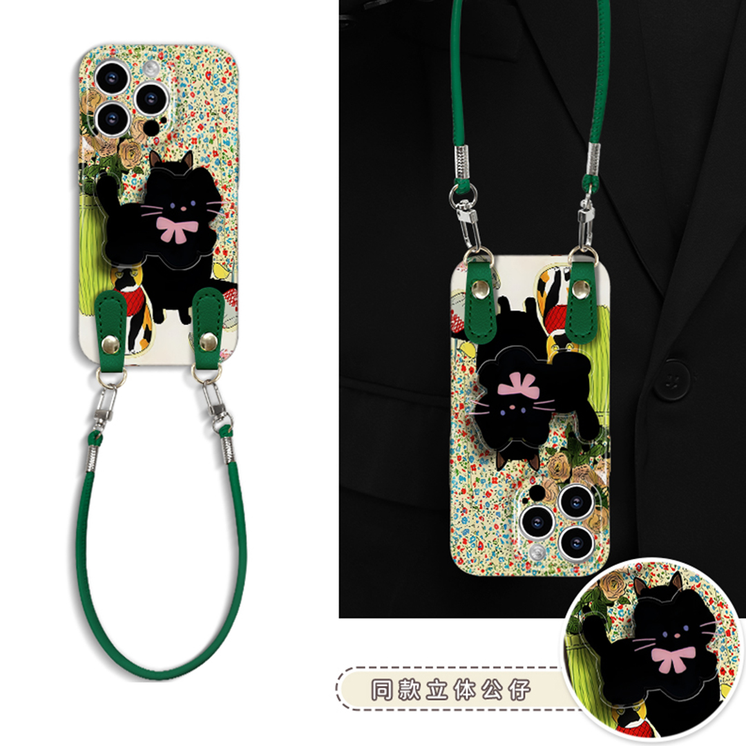 瓷娃猫咪挂绳新款适用苹果17Promax手机壳iPhone16pro13小米15华为mate70pura80k60荣耀200x100note14vivos20
