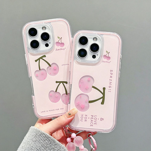 粉樱桃手链适用iPhone17promax手机壳苹果16pro小米17华为mate80p90k90reno16nova15x300magic8note14findx8