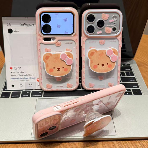 软萌蝴蝶结小熊适用iPhone18Promax手机壳苹果17pro小米15华为mate70Pura90k80nova14reno13x200magic8findx9