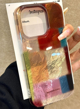 多彩方块格子漩涡壳适用苹果15pro手机壳iPhone16max13小米14华为mate70荣耀200x100k60p50nova12reno11s19