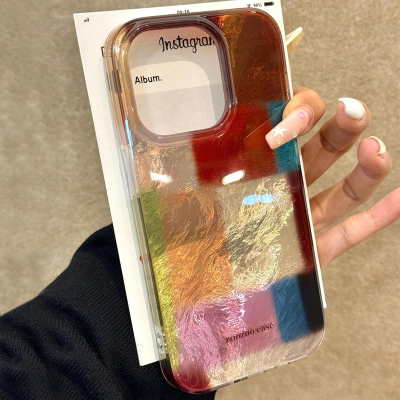 多彩方块格子漩涡壳适用苹果15pro手机壳iPhone16max13小米14华为mate70荣耀200x100k60p50nova12reno11s19
