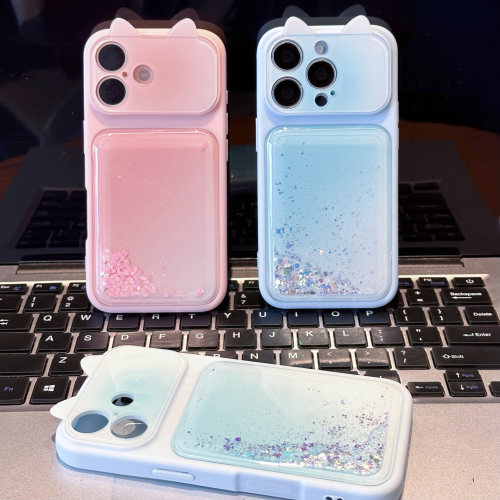 撞色晕染立体猫耳流沙壳适用iPhone18Promax手机壳苹果17pro小米17华为mate80P90k70note15nova14x200iqoo13