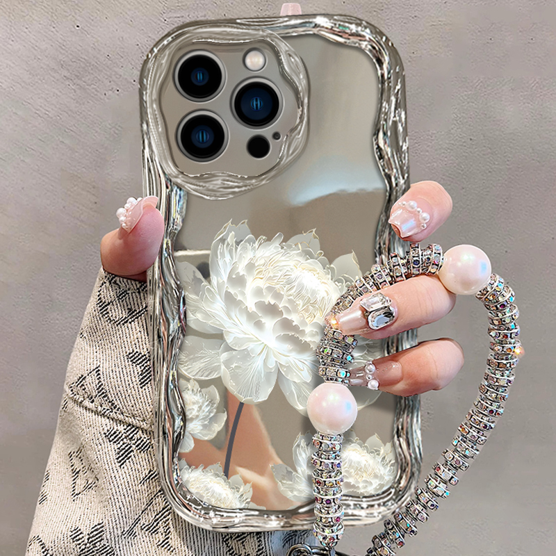 白色昙花适用苹果15promax手机壳iPhone14plus16电镀13/12/11小米14华为mate60x100s17note荣耀90k70nova8p50