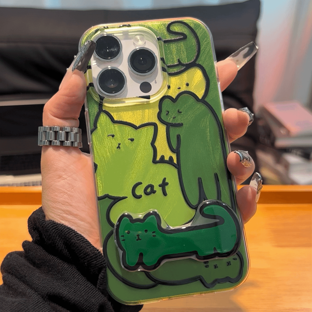 绿色线条猫咪新款适用苹果15promax手机壳16iPhone13小米14华为mate60荣耀200x100pura70pro50reno11s19note