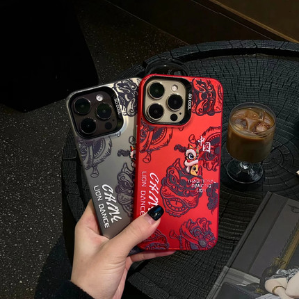 蛇年醒狮彩银中国红适用苹果16Pro手机壳iPhone14max小米15华为mate60pura70k80nova13reno12荣耀300x200s20