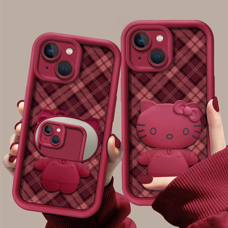 秋冬新款小羊皮布纹猫咪支架适用苹果16pro手机壳iPhone15max13小米14华为mate70k60nova12vivox200reno11s18