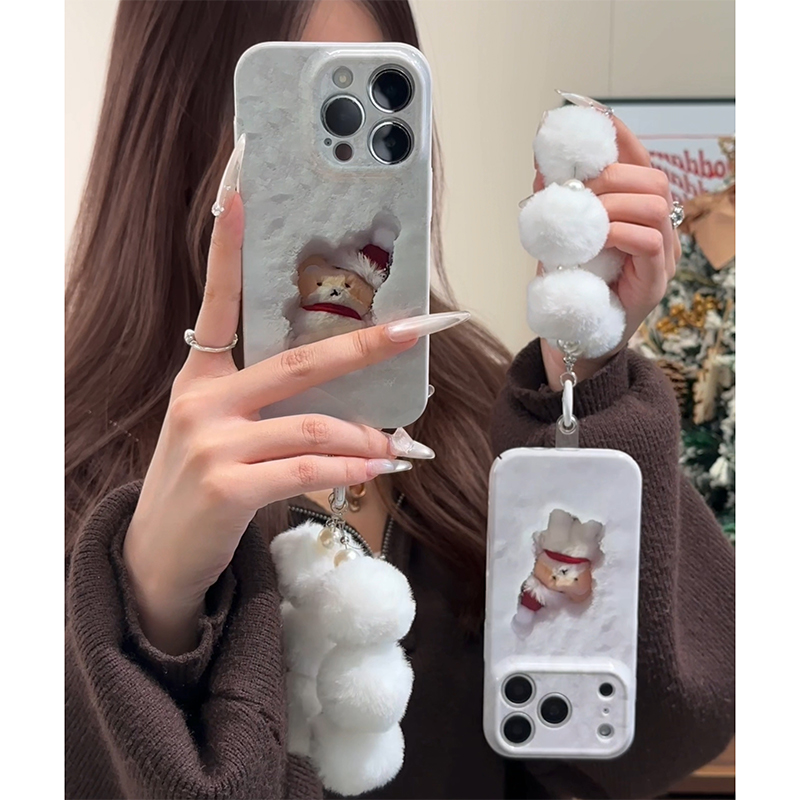 冬日可爱雪地小熊新款适用苹果17Pro手机壳iPhone16max小米15华为mate80pura70k60note14荣耀400x100vivos30