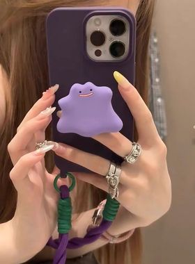 紫色小怪兽适用苹果15手机壳ip14简约16高级紫纯色iphone13promax双挂孔保护壳12硅胶软11背带挂绳14手提XS