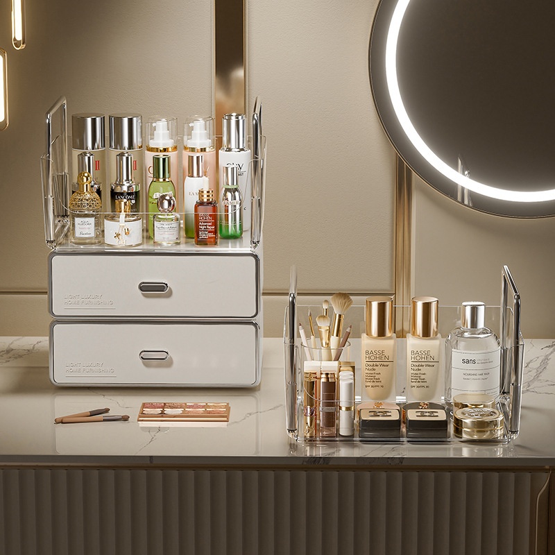 抽屉式化妆品收纳盒桌面梳妆台护肤品置物架透明亚克力储物整理盒