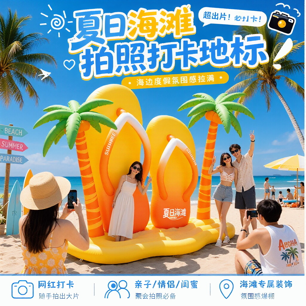 新款定制夏季彩色多巴胺人字拖充气气模大型户外美陈道网红打卡装