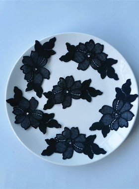 2310A5 2元10片黑色水溶刺绣蕾丝贴片贴花布贴贴花旗袍制衣内衣di
