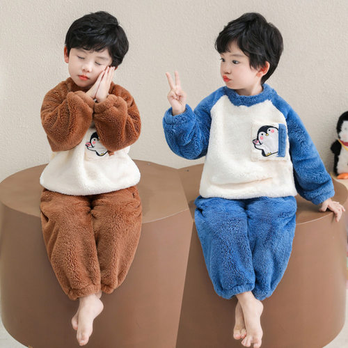 儿童珊瑚绒睡衣套装加厚保暖