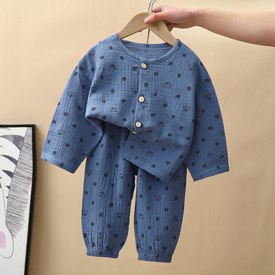 儿童棉纱睡衣套装2025新款