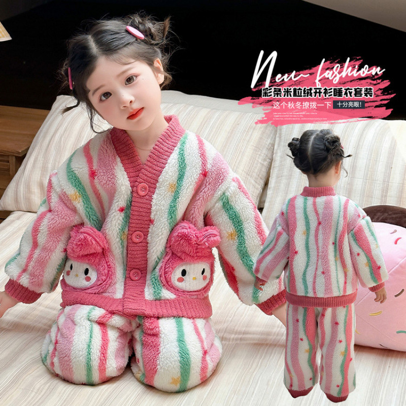 女童法兰绒家居服睡衣套装