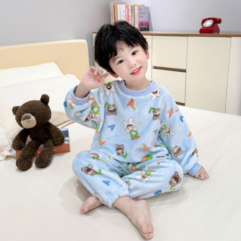 男童加厚法兰绒睡衣套装