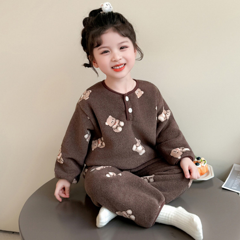 儿童睡衣女童春秋款法兰绒家居服